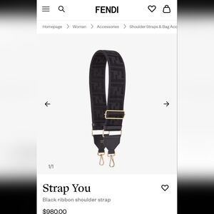 Authentic Fendi Strap You black ribbon shoulder strap